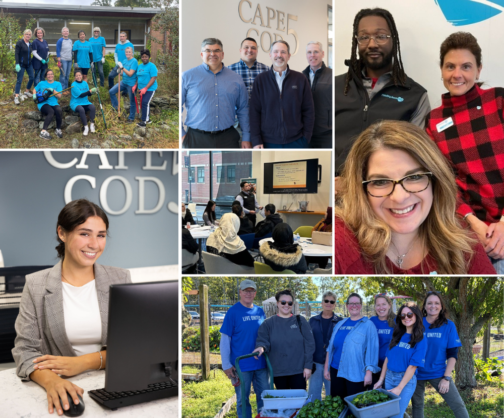 Collage with pictures of employees from Cape Cod 5 and Fidelity Bank